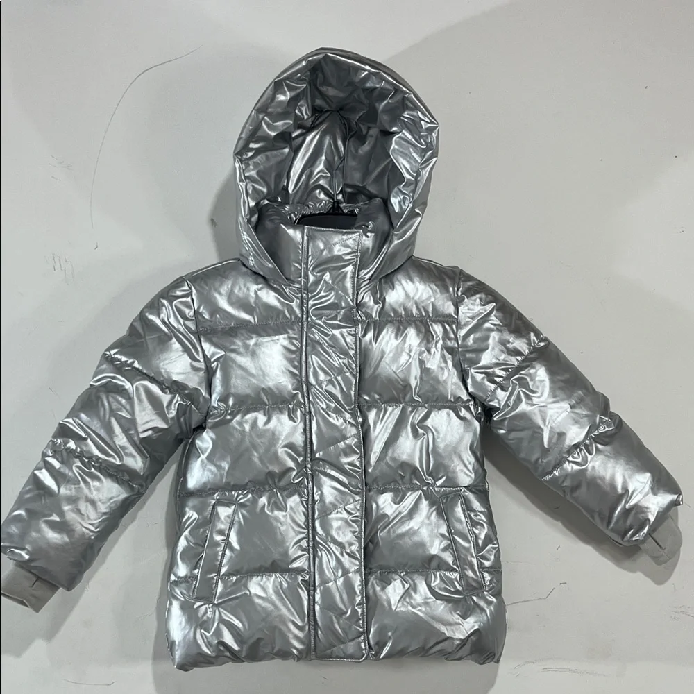 GAP Kids Silver Puffer Jacket Girl's Size XS 4-5